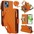 thumbnail image 1 of For iPhone 15 Plus RFID Blocking Wallet Case, Crossbody Purse Phone Case with 9 Card Slots, Zipper Pocket & Detachable Strap,Orange,For iPhone 15 Plus, 1 of 9