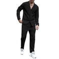 thumbnail image 2 of Mens 2 Piece Outfits Casual Summer Beach Textured Button Down Long Sleeve Shirt and Loose Pants Set, 2 of 4