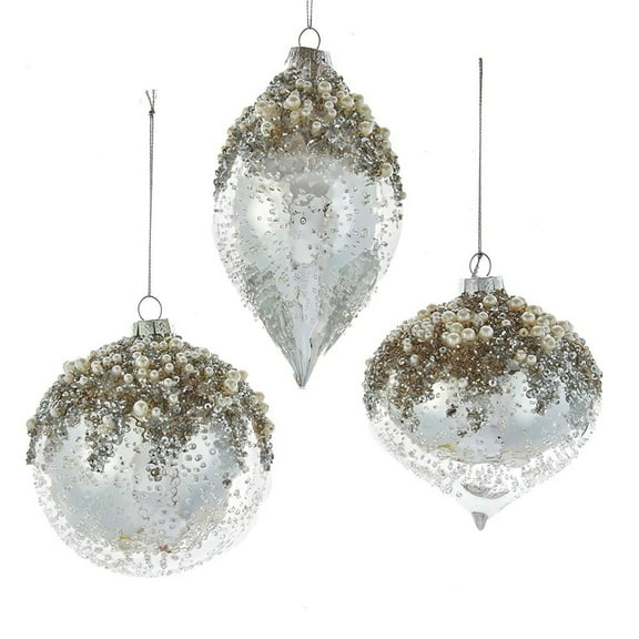 Set of 3 ICY SILVER Glass Christmas Ornaments by Kurt Adler