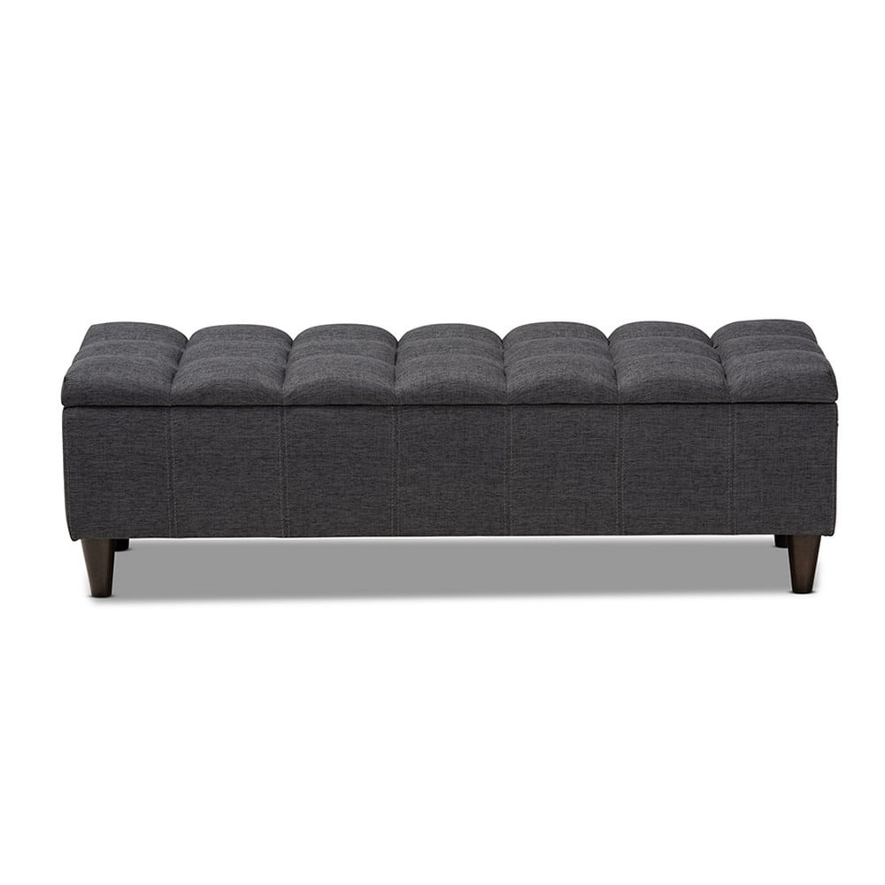 Brette Mid-Century Modern Charcoal Fabric Upholstered Dark Brown Finished Wood Storage Bench Ottoman