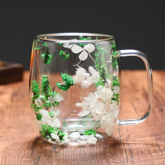 Water Bottle,Glass Flower Tea Cup 390ml Glass Coffee Cup Insulated Flower Coffee Cup Transparent Cup With Dried Flowers. Tumblers