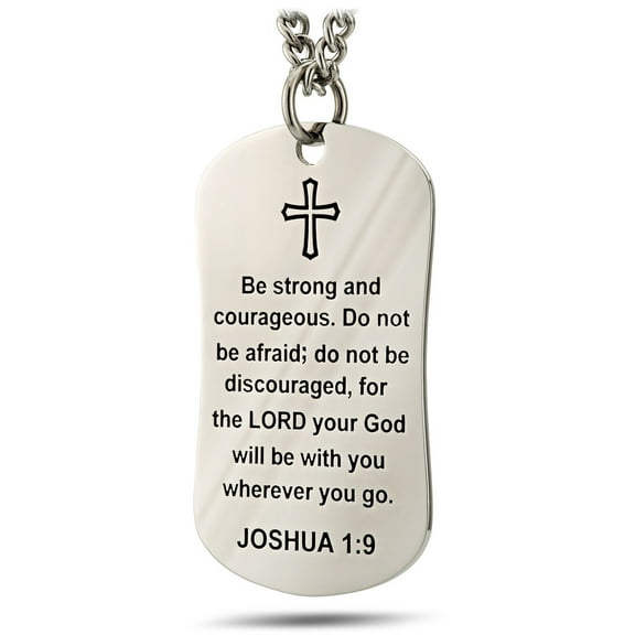Men's Stainless Steel Psalm/Joshua Dog Tag Necklace by Shields of Strength