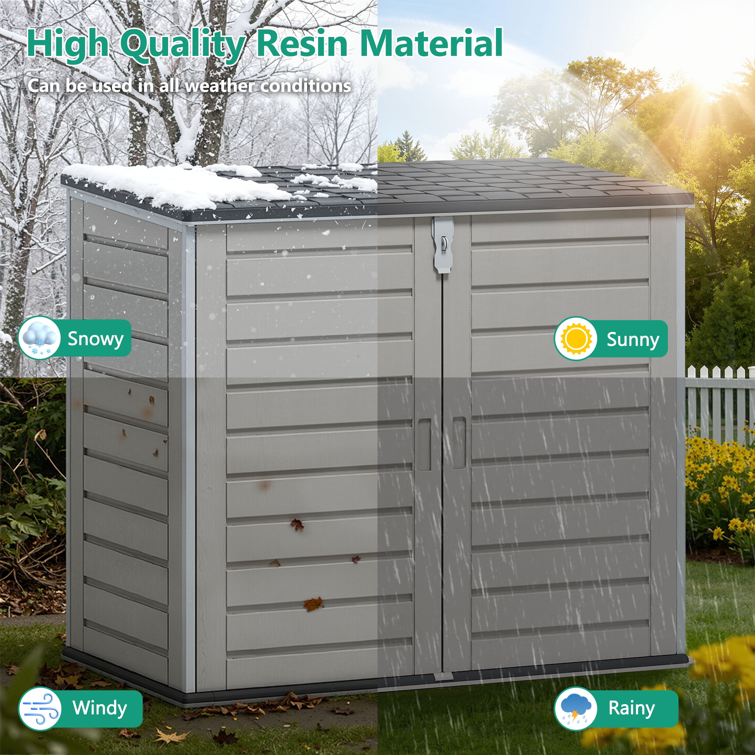Resin Outdoor Storage Shed, 51 Cu Ft Waterproof Storage Box, Multi-Purpose Storage Cabinet for Garden Accessories, Bikes, Carbage, Lockable, Hinged Lid - Gray