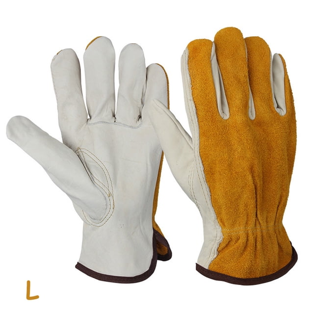 Guantes de trabajo de soldadura de jardinería, guantes de cuero antipinchazos a prueba de espinas, protección para las manos 1 par Vogacara HA5716-02B