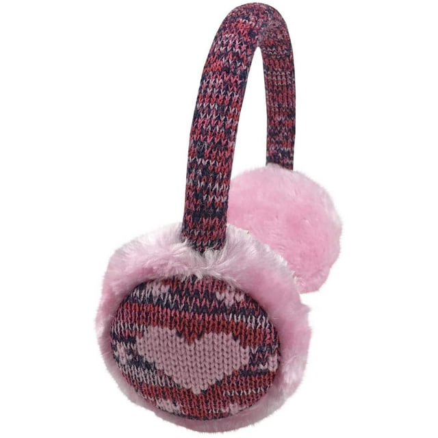Girls Faux Fur Winter Earmuff with Knitted Colorful Design (Pink/Multi, One Size Fits All)