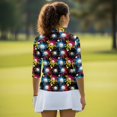 thumbnail image 6 of HUIACONG Athletic Golf Polo Shirts for Sports Golf Outdoor Activities, Polyester Spandex Fabric Quick Dry Women's 3/4 Sleeve Golf Top, Color Splash Golf Balls, 6 of 10