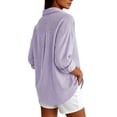 thumbnail image 5 of Qivvo Oversized Striped Button down Shirts for Women Classic Long Sleeve Collared Blouses Office Work Tops Outfit(Purple,Medium), 5 of 7