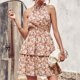 thumbnail image 2 of Femmes Halter Mini Dress Backless Floral Imprimé Tie Up Loose Fit Vacation Outfit FLhrweasw Nuevo, 2 of 7