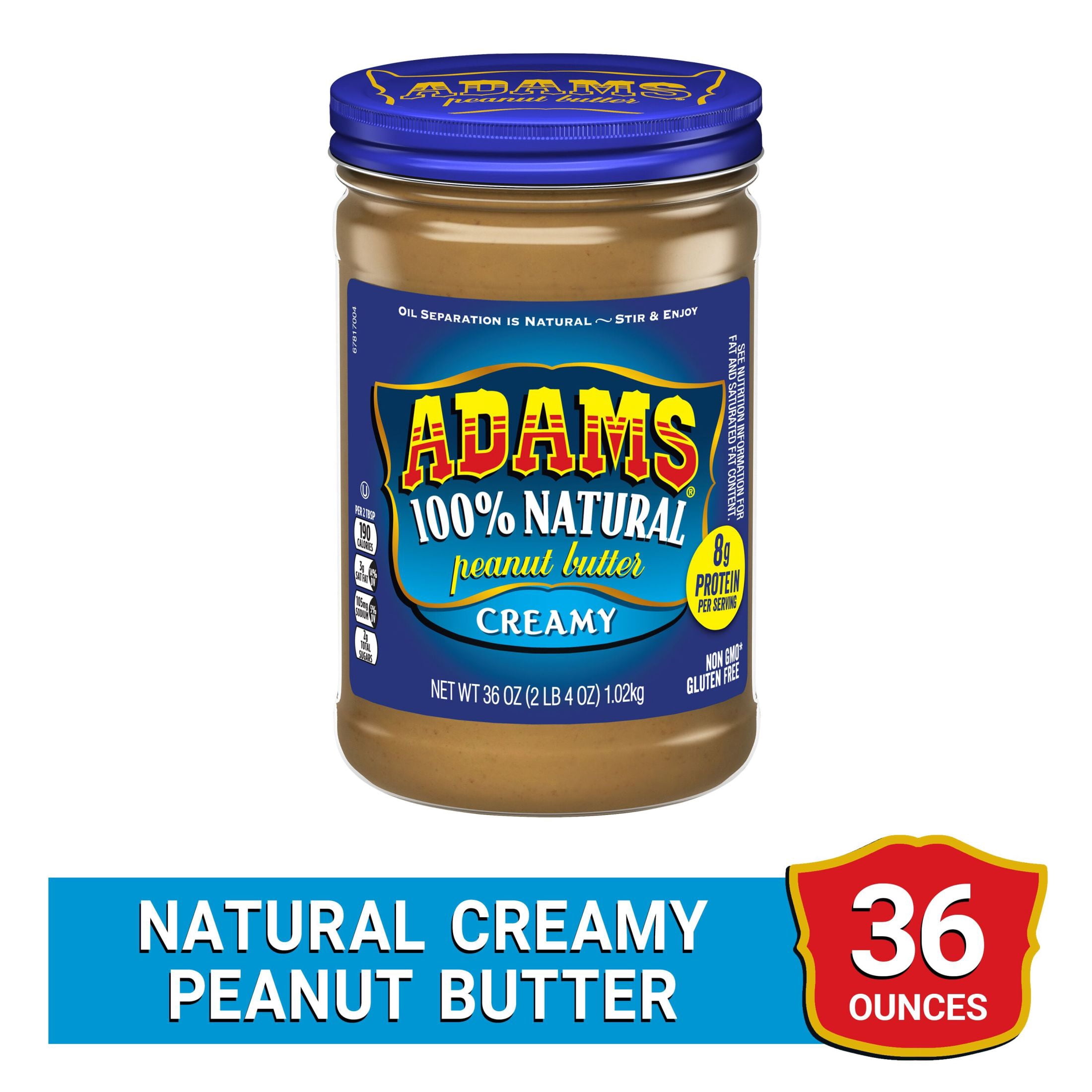 Adams Natural Creamy Peanut Butter, 36 oz