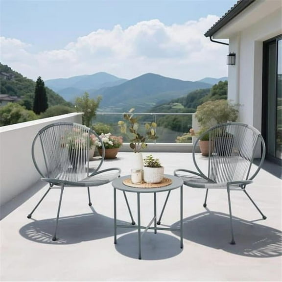 Upland BK-GY Patio Furniture Shell Shape Garden Bistro Set, Grey - 3 Piece