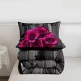 thumbnail image 4 of Hot Pink Rose Flowers Comforter Set Full Retro Rustic Rose Floral Bedding Set Valentine'S Day Wedding Couple Bedding Comforter Sets Men Women,Romantic Blossom Quilt Black Grey 3 Pcs, 4 of 7