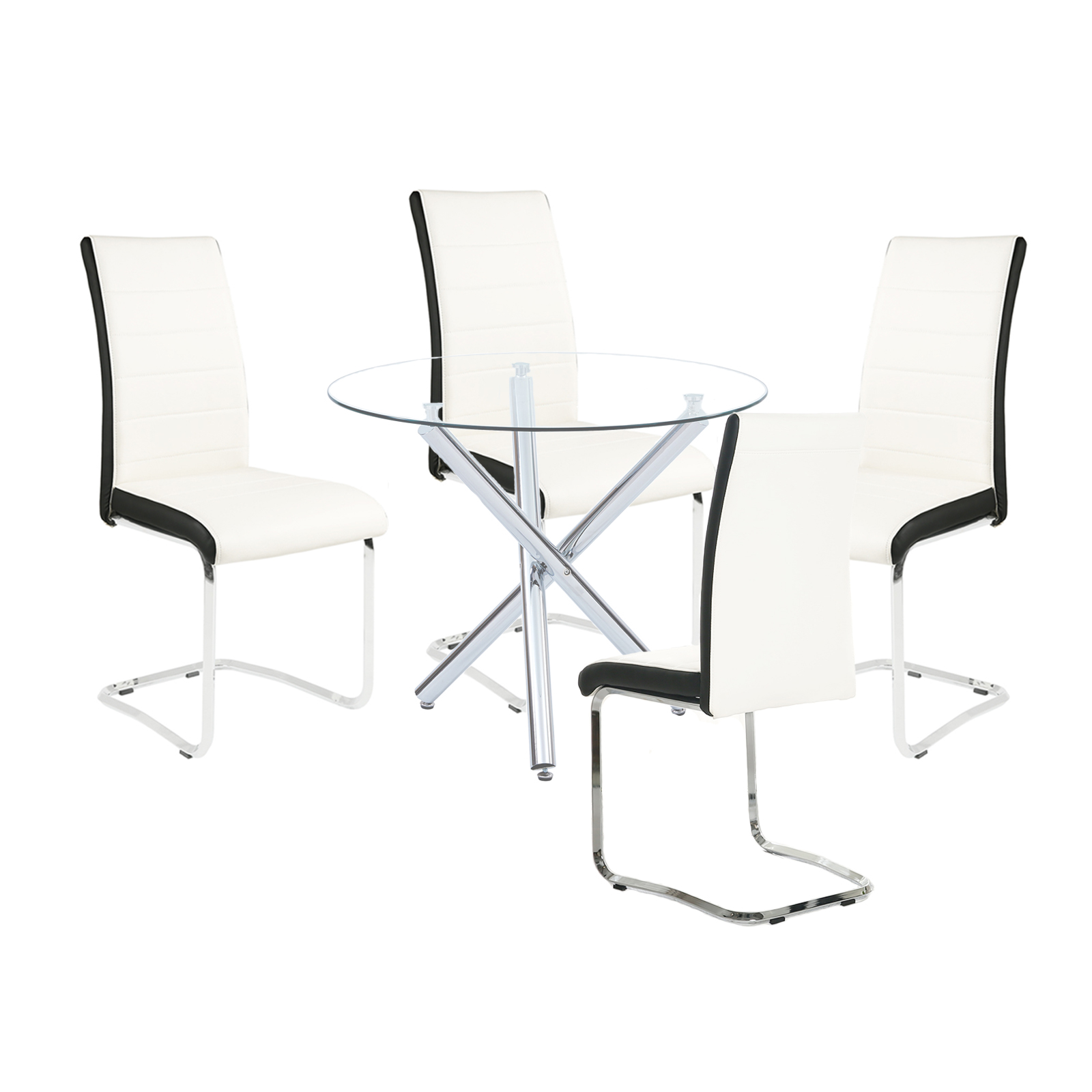 Kitchen Dining Table Set of 4,Glass Metal Table and 4 Chairs(3 Leg