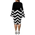 thumbnail image 2 of Sunloudy Vestido de talla grande para mujer, manga acampanada, cuello en V, contraste de color, rayas onduladas, vestidos ajustados Sunloudy XL 2XL 3XL 4XL 5XL, 2 of 8