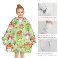 thumbnail image 6 of Red Mushroom Frog Green Pattern Blanket Hoodies for Kids 6-13YR Oversize Wearable Blanket Hoodies for Boys Girls Teens, 6 of 7