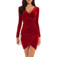 thumbnail image 1 of GUBERRY Womens Wrap V Neck Long Sleeve Velvet Bodycon Ruched Cocktail Party Dress, 1 of 7