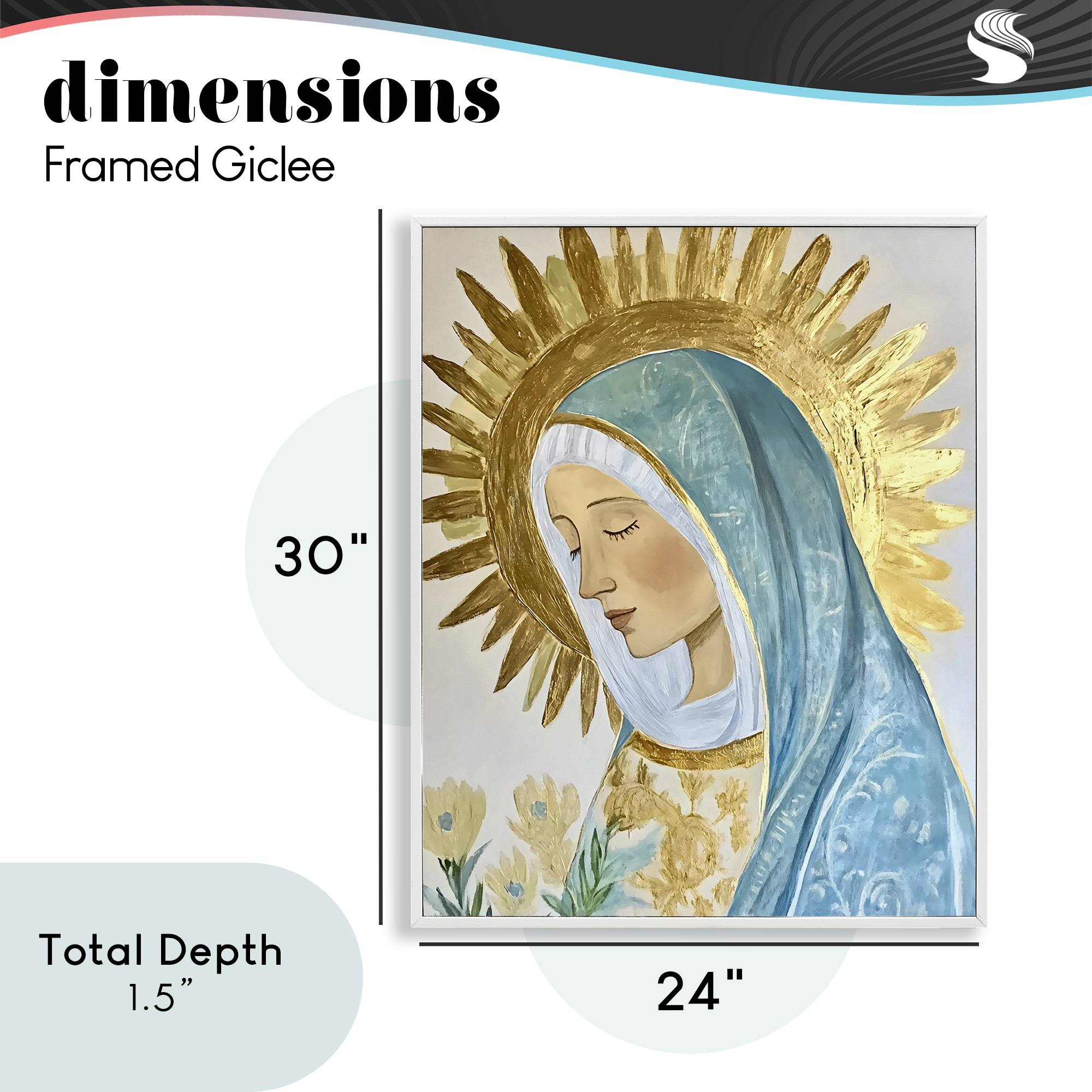 Holy Mary In Gold White Framed Giclee Art, design by Franklyn Gregory