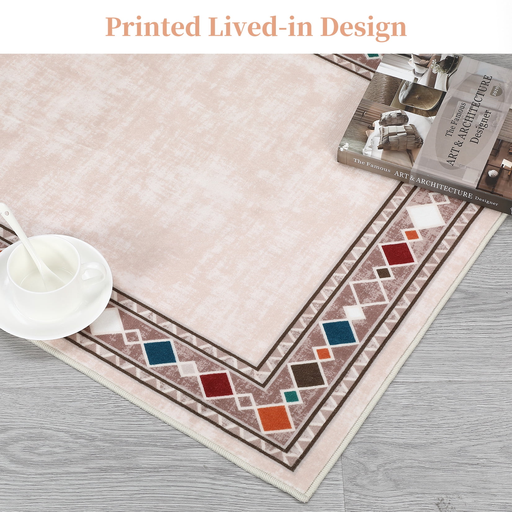 GlowSol 10'x13' Large Area Rug Modern Bordered Area Rug for Living Room Bedroom Geometric Border Non-Slip Stain Resistant Accent Rug, Beige