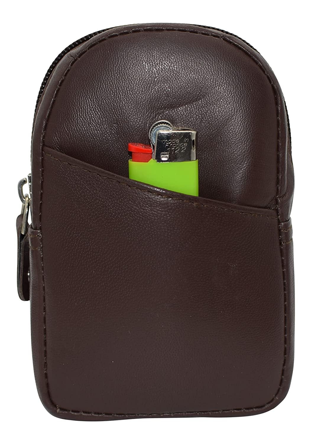 leather cigarette case with zipper Genuine Leather Zipper Around Cigarette Case Holder and Lighter Pouch for  Men & Women 100's Black