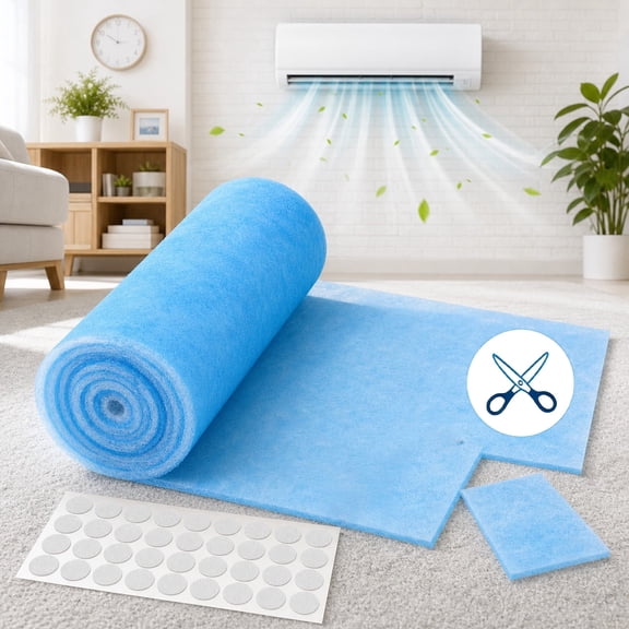 Reusable Air Vent Filter Roll, Cut to Size Electrostatic Floor Vent Filter Media, Air Filter Roll with Adhesive Hook Tape for Dust, Pollen, Pet Dander and Home Air Cleaning (12 x 90 Inch)