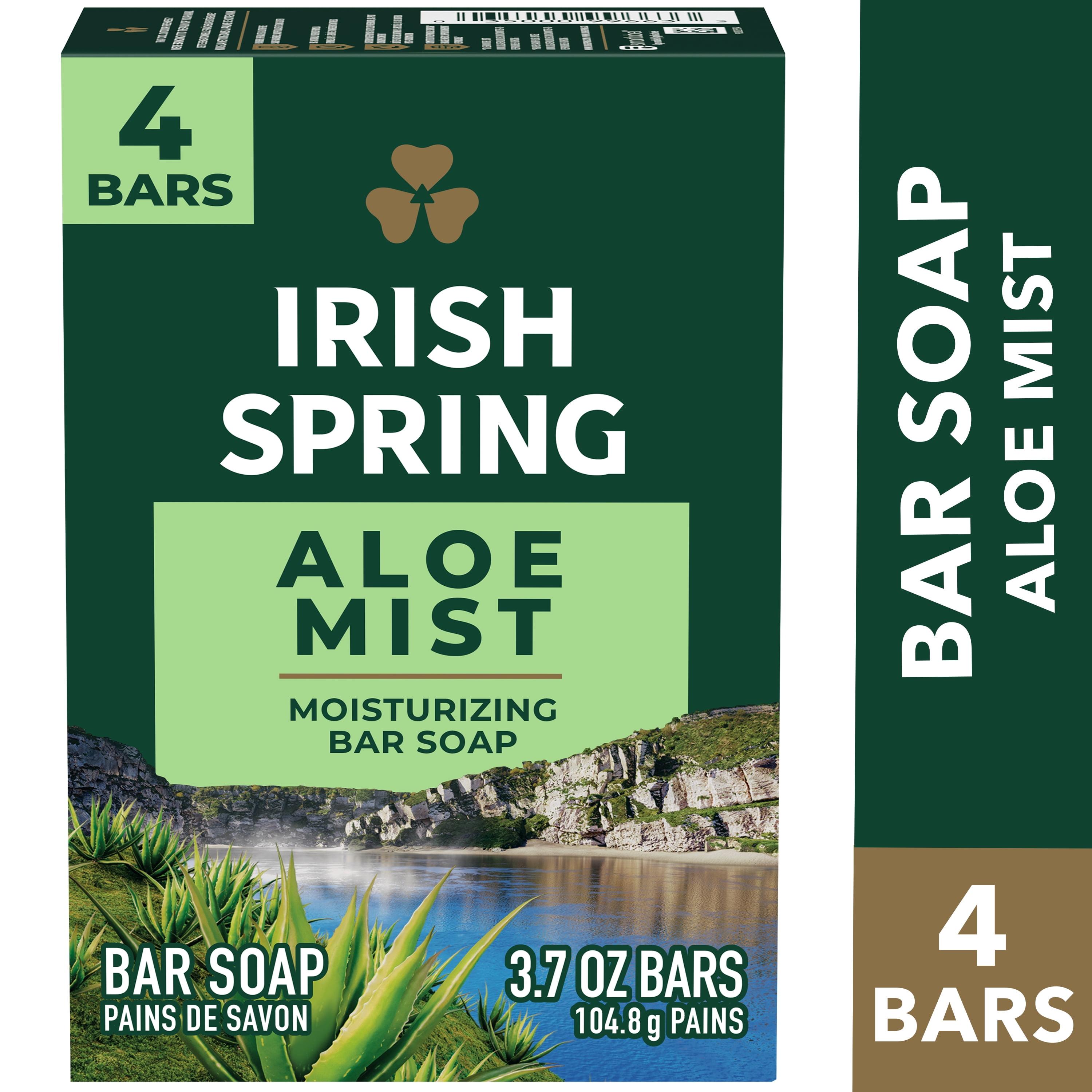 Irish Spring Bar Soap for Men, Aloe Mist Deodorant Bar Soap, 3.7 Oz, 4 Pack