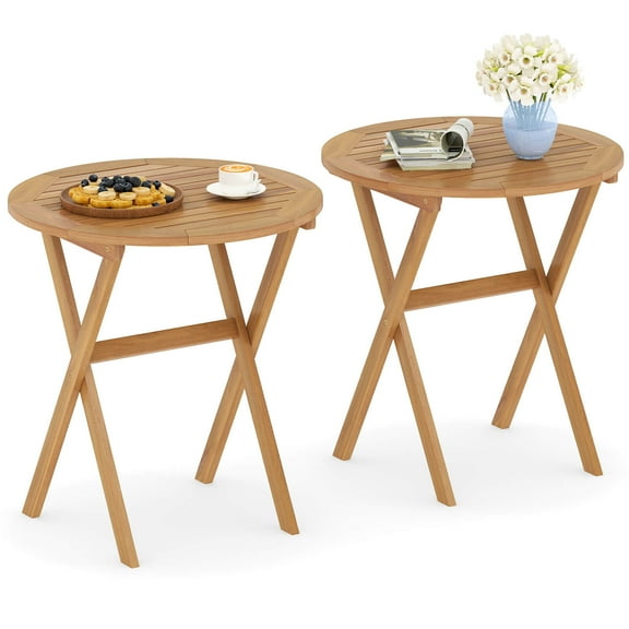 Costway Outdoor Side Table with Slatted Tabletop & X-Shaped Structure Coffee Table