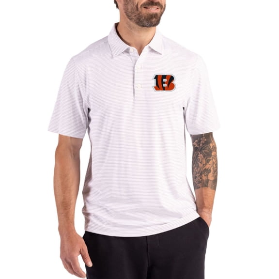 Men's Cutter & Buck White Cincinnati Bengals Forge Epic Confidence Fine Line Stripe Stretch Recycled Polo