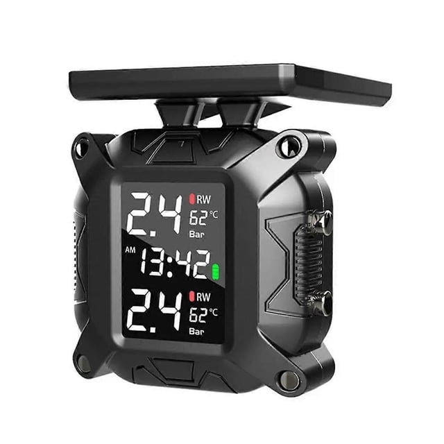 Sistema de monitoreo de presión de neumáticos (TPMS) para motocicletas con energía solar y sensor de temperatura.