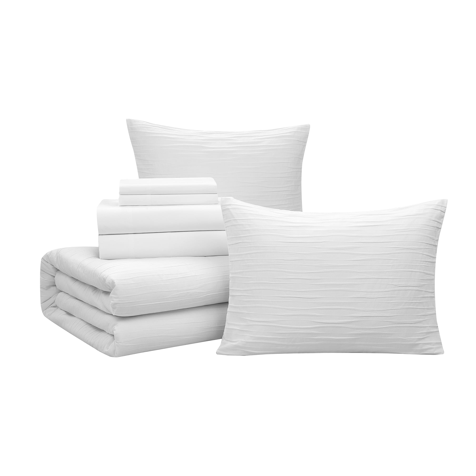Better Homes & Gardens 7 Piece Crinkle Pleated Bed in a Bag Comforter Set with Sheets, King