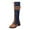 Brown, variant on Knee High Boots Women Fashion Splice Leather Denim Lace up Zipper Mid Calf Motorcycle Boots Lug Sole Low Heel Trendy Buckle Straps Tall Boots