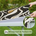 thumbnail image 6 of Black White Gold Marble Pattern Square Fitted Tablecloth with Elastic Edge,Square Table Cover,Washable Elastic Table Cover for Home Kitchen Party Decor 34"x34", 6 of 6