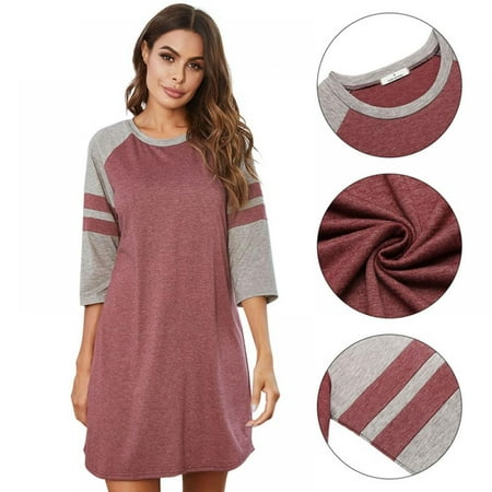 

Womens Sleepwear Nightgowns Long Sleeve Pajamas Dress Sleepshirt O-Neck Night Shirt S-2XL