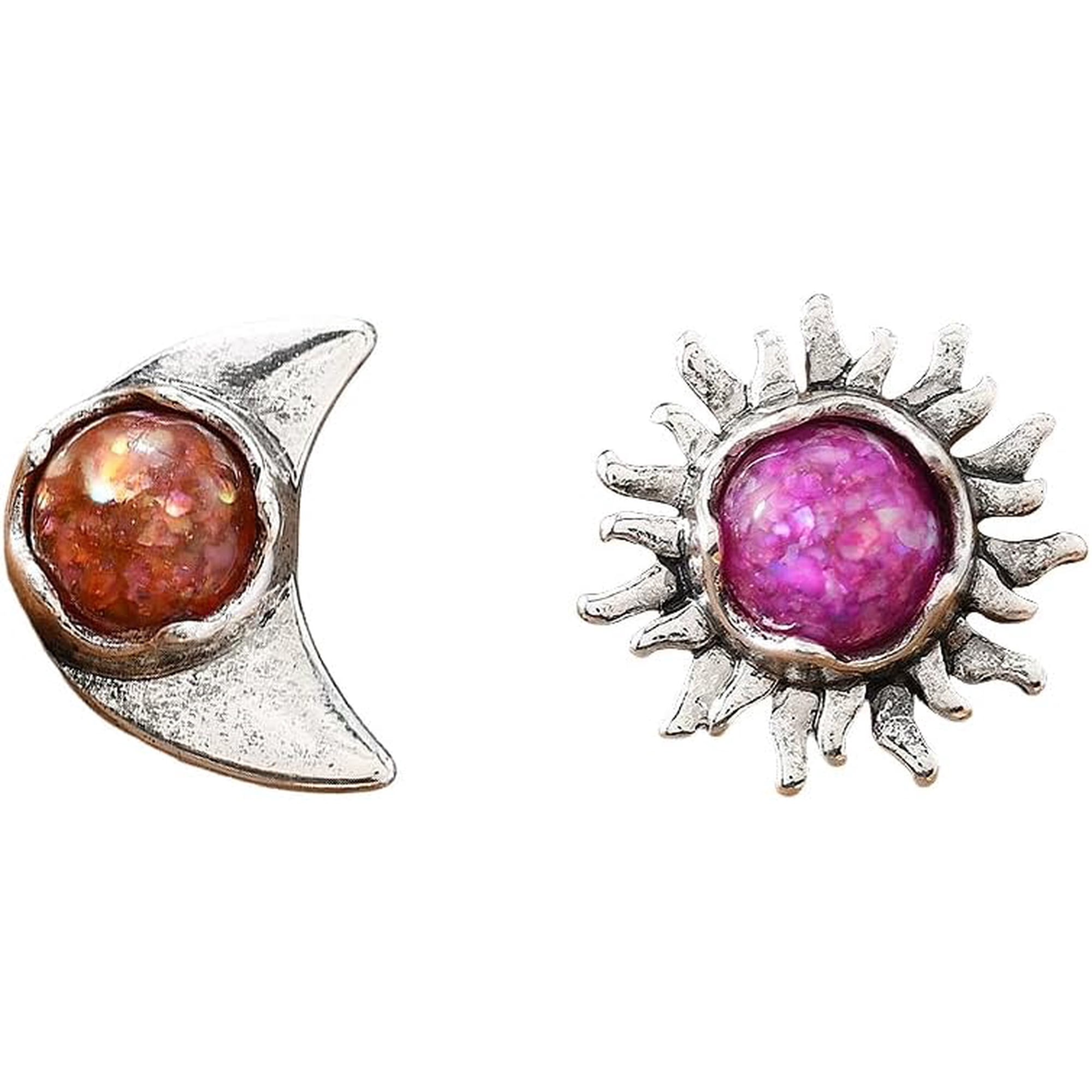 Vintage Star Moon Stud Earrings for Women Silver Plated Boho Blue Brown Pink Round Birthstone Cartilage Tragus Hypoallergenic Earring Dainty Birthday Christmas Wedding accessories Gifts