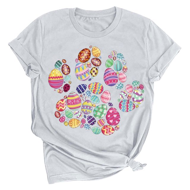 RKSTN Hauts Grande Taille pour Femmes Œufs de Pâques Imprimés Manches Courtes Col Rond Hauts Mode Couleur Unie Blouse Douce