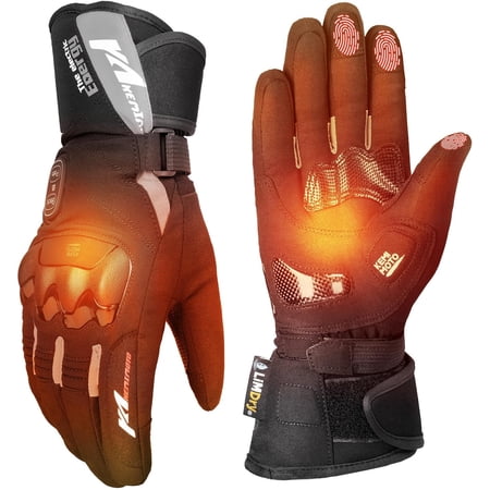 KEMIMOTO 2025 Upgrade Heated Motorcycle Gloves for Men and Women with Hard Protective Shields 7.4V 3000mAh Rechargeable Battery Waterproof Touchscreen