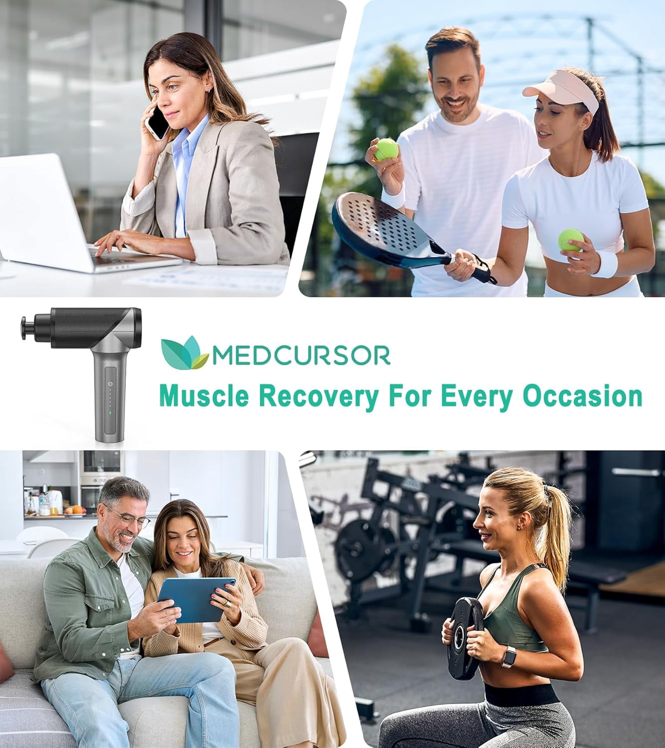 Massage Gun - High Intensity Brushless Motor, Handheld Percussion Deep Tissue Massager with 6 Massage Heads for Sore Muscle and Stiffness, Valentines Day Gifts (Gray)