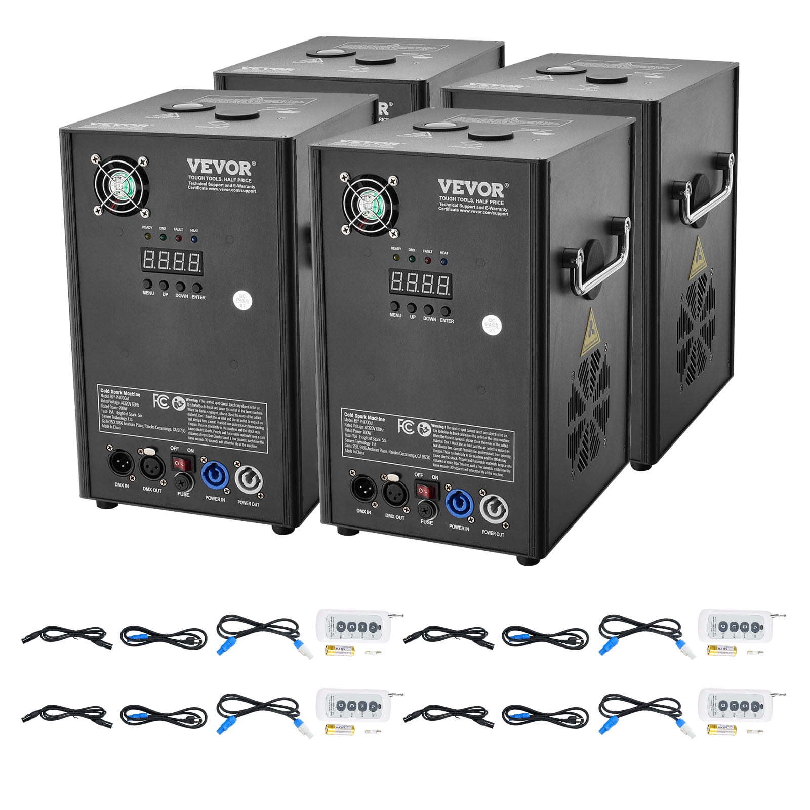 VEVOR Cold Spark Machine, 4 Pack 700W Output Fireworks Controllers, 6.6-16.4ft Adjustable Height, with Advanced DMX System,LED Screen,Portable Handle, Aluminum Alloy for Stage DJ Wedding Event,Party