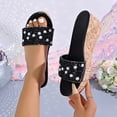 thumbnail image 3 of Rokment Women's Sparkly Sequin Pearl Platform Wedge Dressy Slip On Sandals Bridal Bling Elegant Platform Chunky Heeled Dress Slides for Bride Wedding Summer Black Size 6, 3 of 7