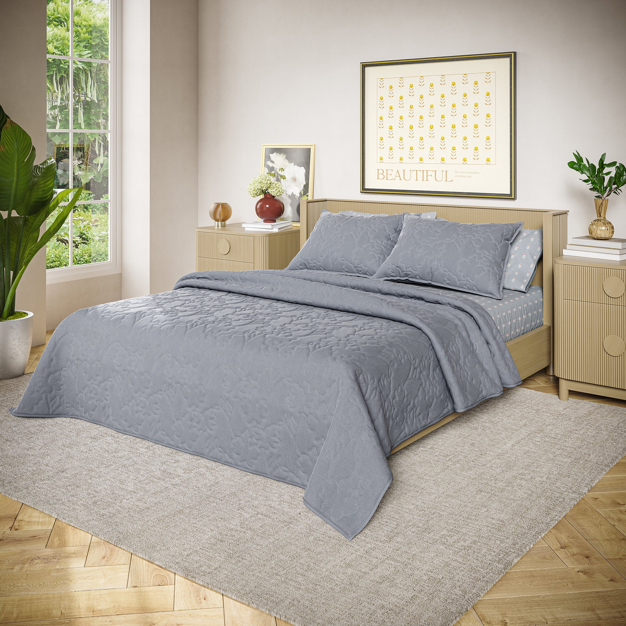 Beautiful The Bedding Collection By Drew Barrymore Velvet Slub Quilts, Full/Queen - Reversible