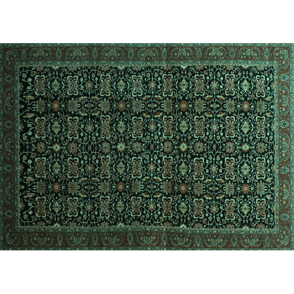 Ahgly Company Machine Washable Indoor Rectangle Persian Turquoise Blue Traditional Area Rugs, 8' x 10'
