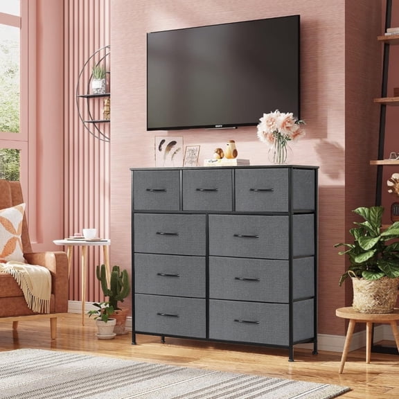Dresser for Bedroom, 9 Drawers Dresser Chest Of Drawers, Storage Dresser Closet For Living Room, Bedroom, Hallway,  Gray