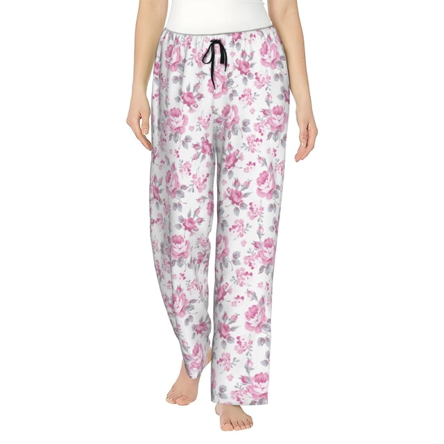 Balery Rose Flowers Pantalones de pijama para mujer, pijamas ultraligeros, pantalones de estar por casa-Medium