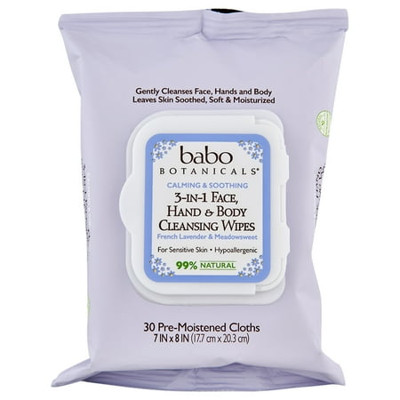 Babo Botanicals - 3 In 1 Face, Hand & Body Cleansing Wipes French Lavender & Meadowsweet - 30 Cloth(s)