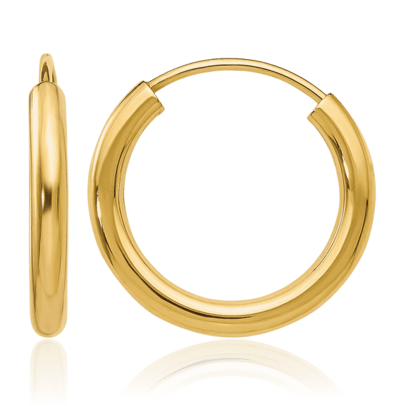 14K Solid Yellow Gold Round Endless 2mm Small Hoop Earrings