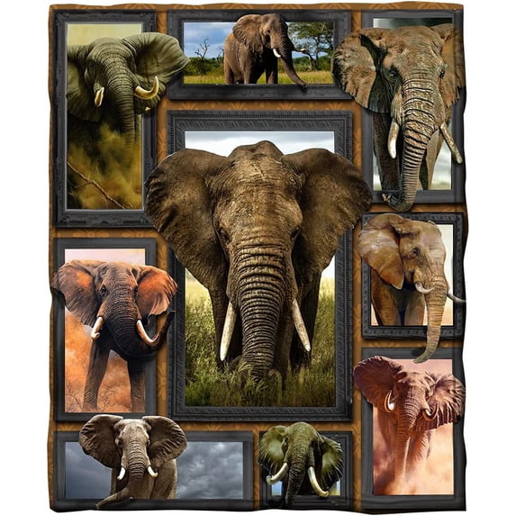 Elephant Blanket - Soft Comfy Flannel Plush Sofa Bed Couch Throw Blanket for Kids and Adult Lightweight Warm Cozy All Season Blankets (Elephant, 60 x 50in)
