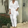 thumbnail image 2 of 2 Piece Cotton Linen Outfits for Women ,Summer Dressy Business Work Suits Workwear Button Shirt Tops and Pants Suit Summer Casual Vacation Spring Sets Summer Outfits for Women 2025 Vacation White XL, 2 of 8