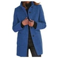 thumbnail image 1 of Women's Autumn Winter Solid Color Button Up Stand Collar Wool Coat for Stylish Ladies, 1 of 4