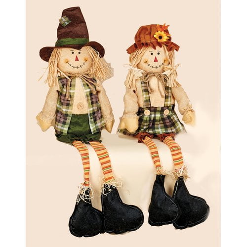 Worth Imports 2 Piece Decorative Sitting Boy And Girl Scarecrows With Long Legs Set Walmart Com Walmart Com