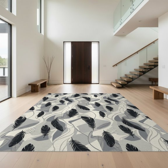 Design&I 8'x10' Washable Area Rug Sleek Flatweave Pet Friendly Long Abstract Crisp Geometric Border Showcasing Skid Hallway for King Size Bedroom, Under Bed