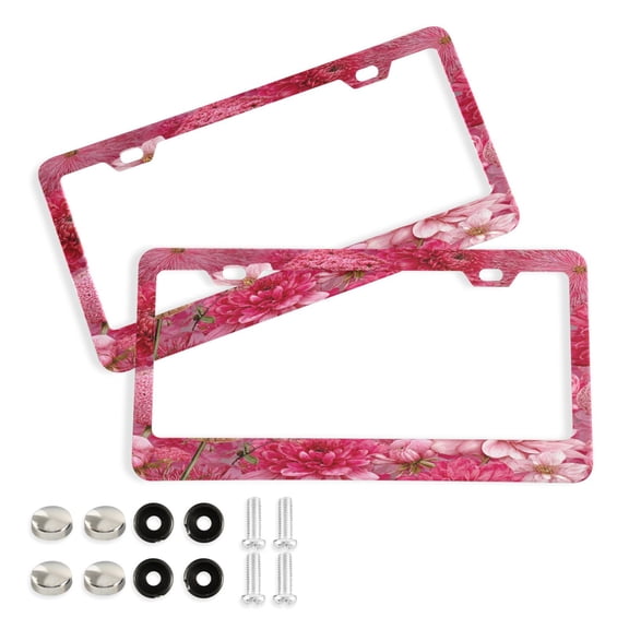 Aluminum License Plate Frame 2 Pack Car Exterior Accessory Car Tag Holder for Front Rear Plates Cars Decor Red Chrysanthemum and Dandelion