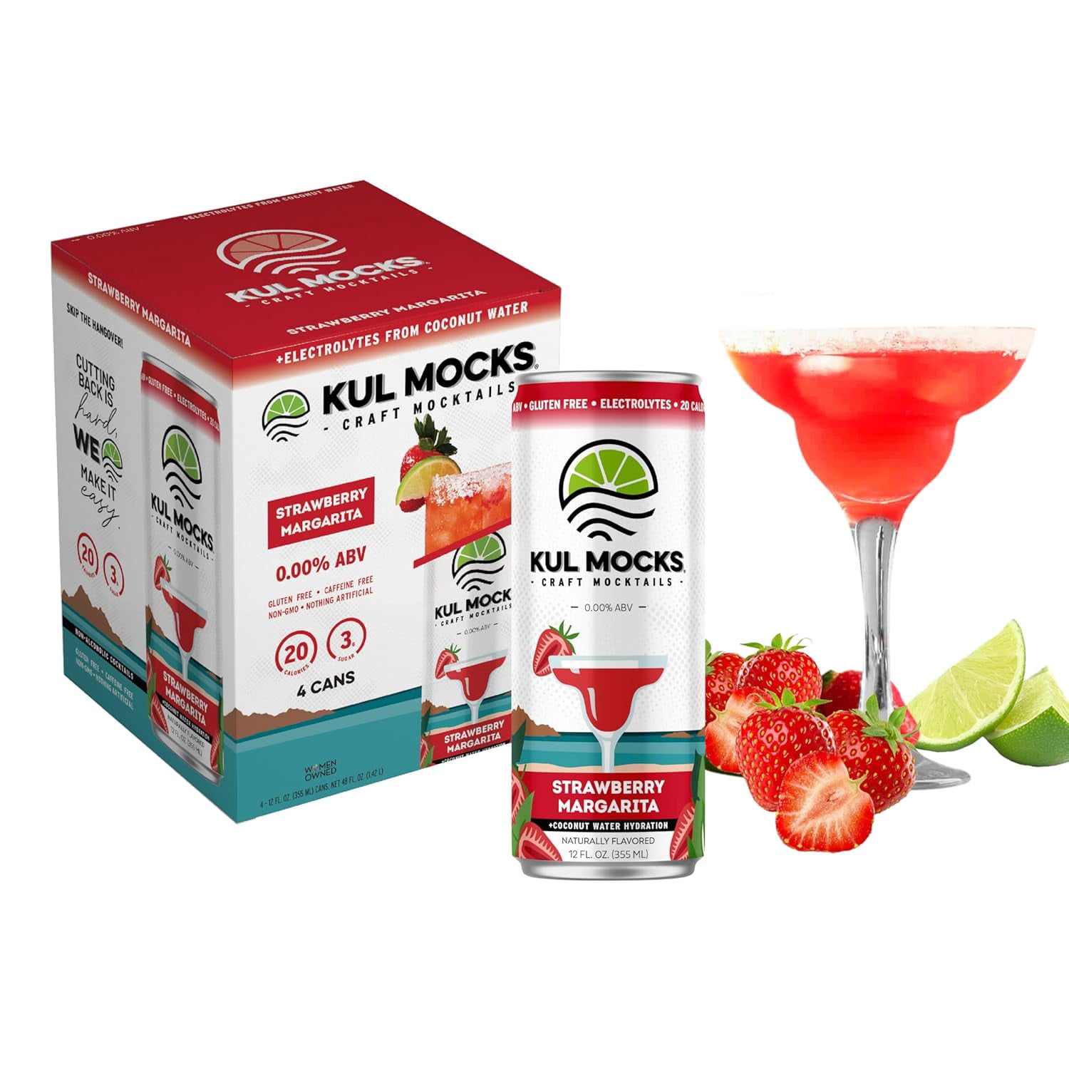 (Pack Of 6) Kul Mocks Non-Alcoholic Cocktail Strawberry Margarita Ready To Drink 48 Fo